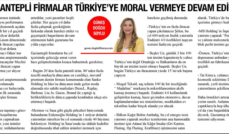 Gaziantepli firmalar Türkiye'ye moral vermeye devam ediyor